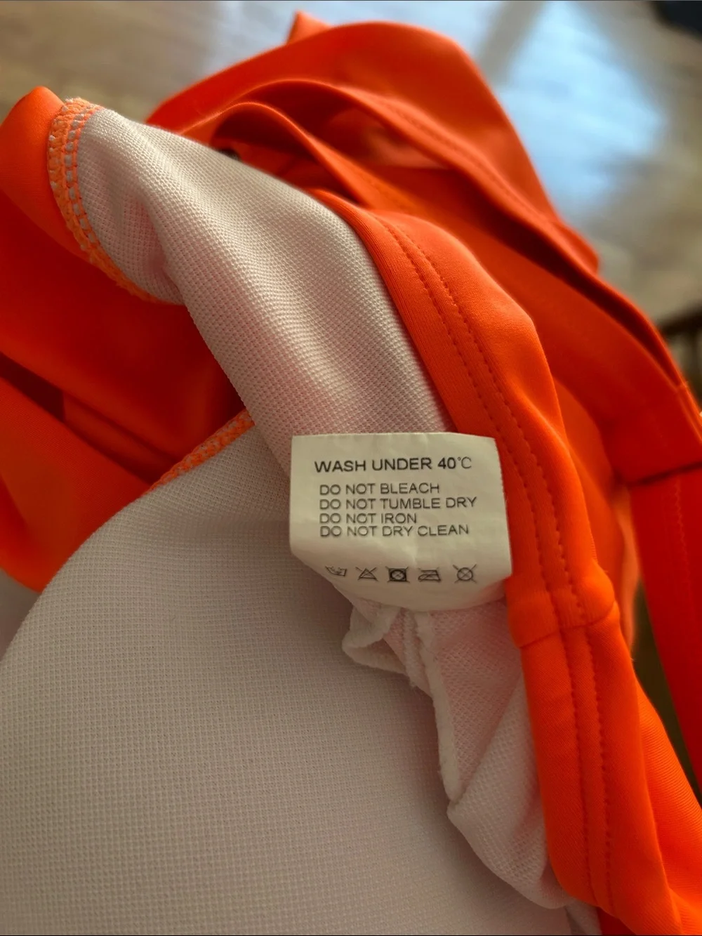 Women’s Orange Swim Suit with High-Waist Bottoms